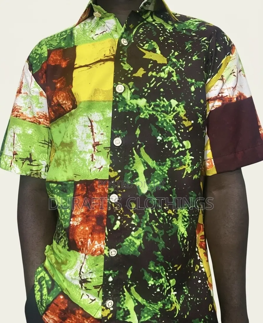 Premium Ankara Button-Down Shirt for Men - Green Earth To