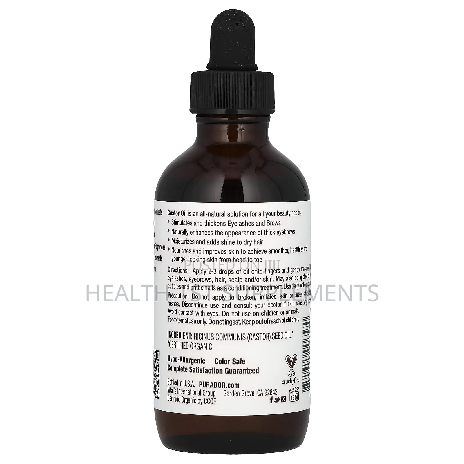 Pura d'Or Organic Castor Oil, Hexane Free, 4 Fl Oz (118 Ml)