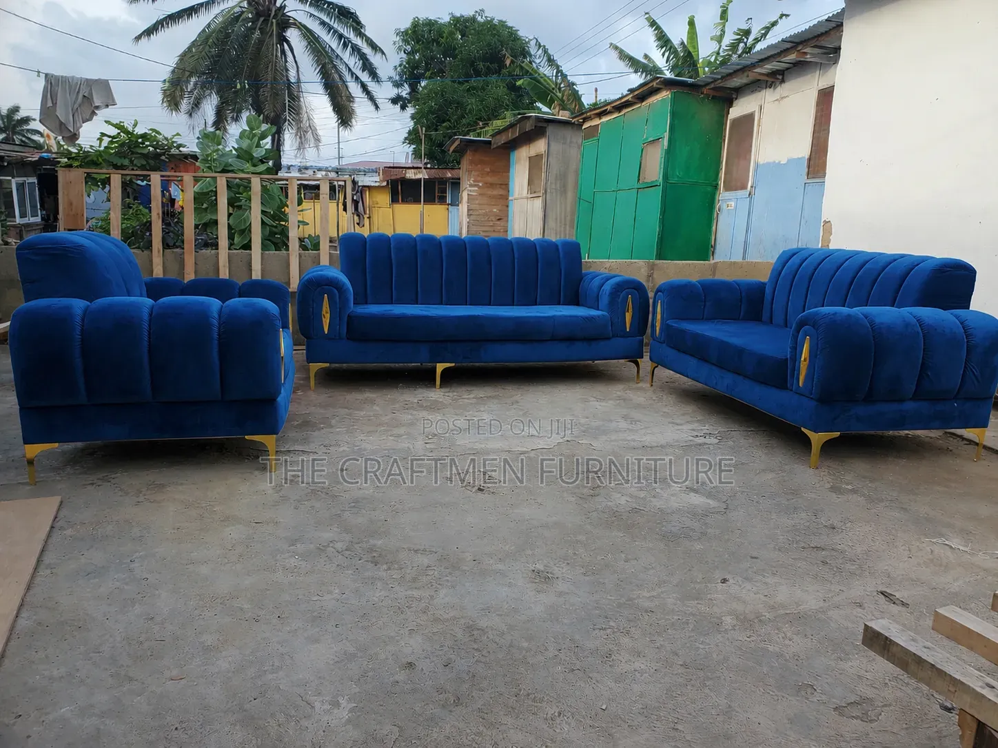 Luxury Foreign Sofa Set Blue Velvet