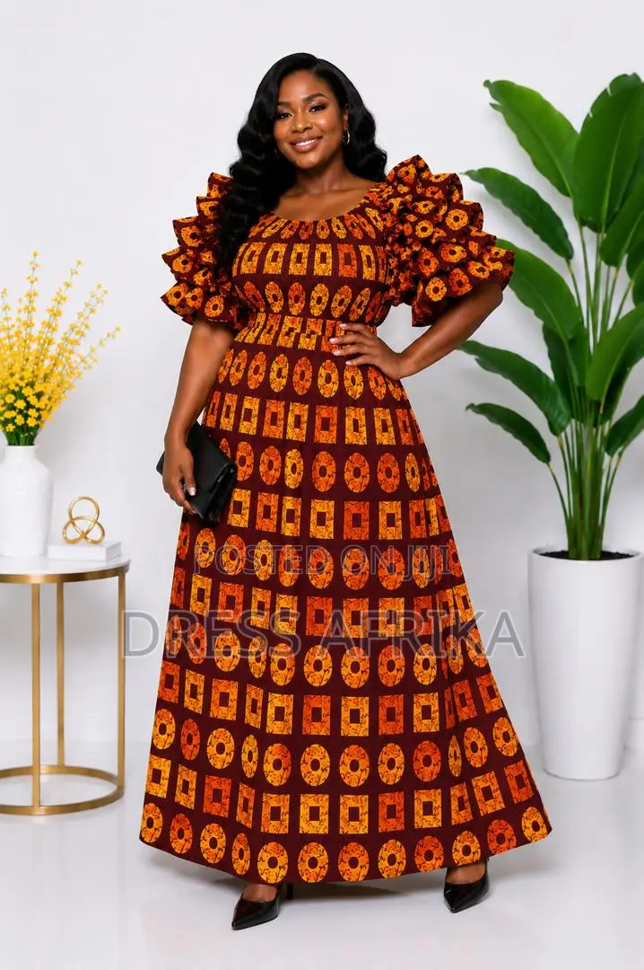 Stunning Brown Orange Smocked Maxi Dress (With Split/ Without Split)