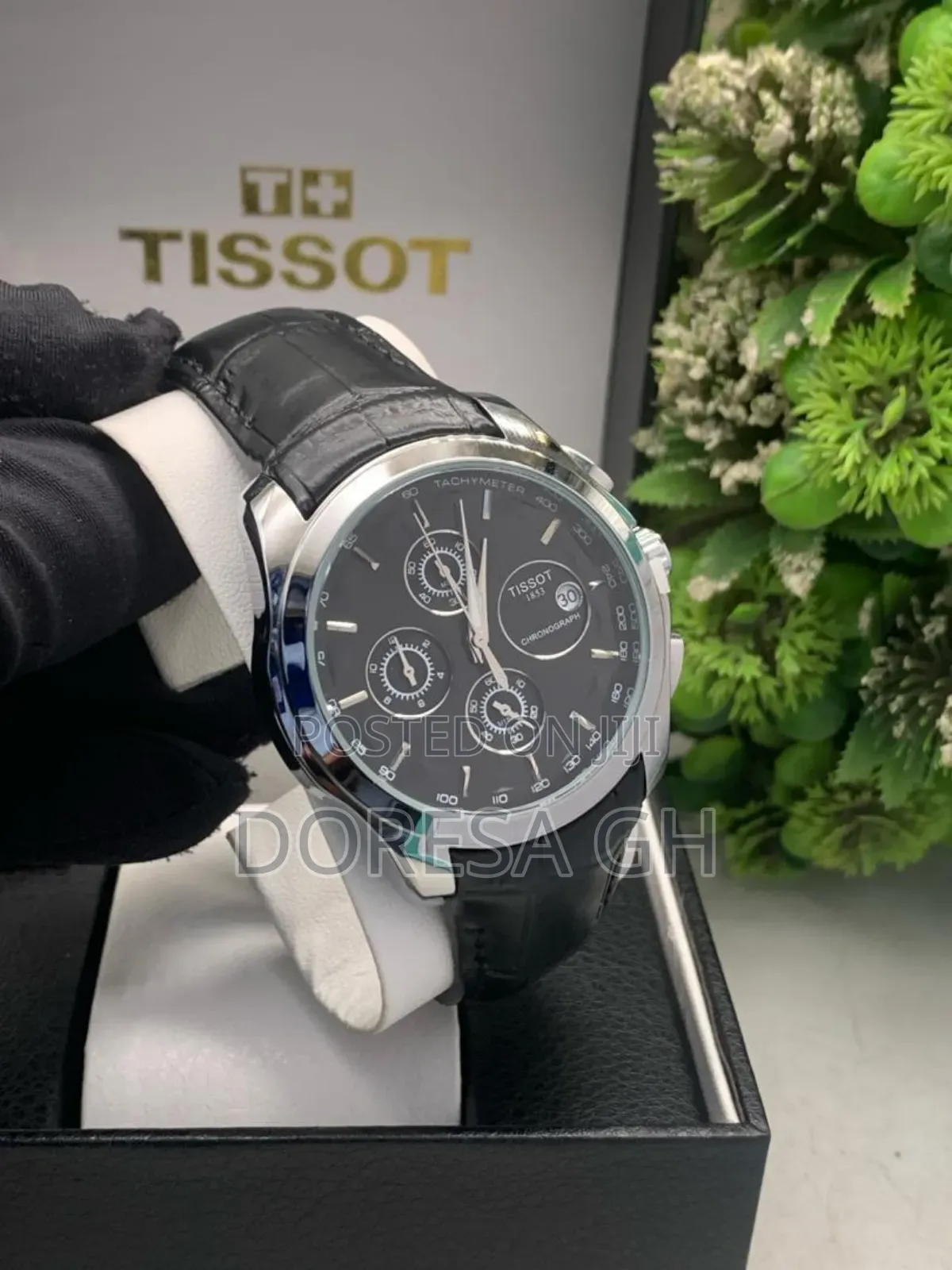 Tissot Chronograph Black Leather Watch for Men – Classic Gift for Him