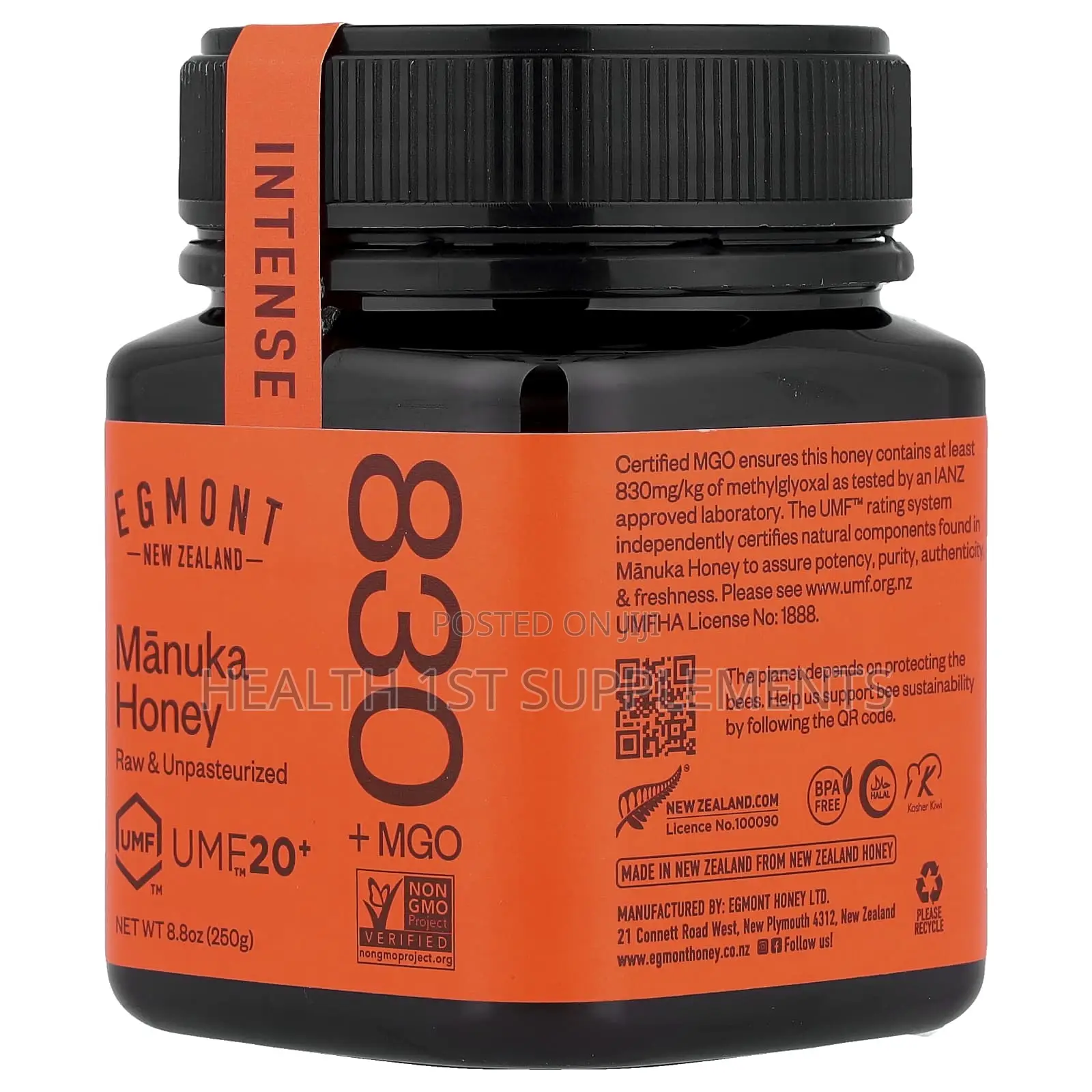 Egmont, Manuka Honey, Medical Grade, Umf 20+, Mgo 830+, 250g