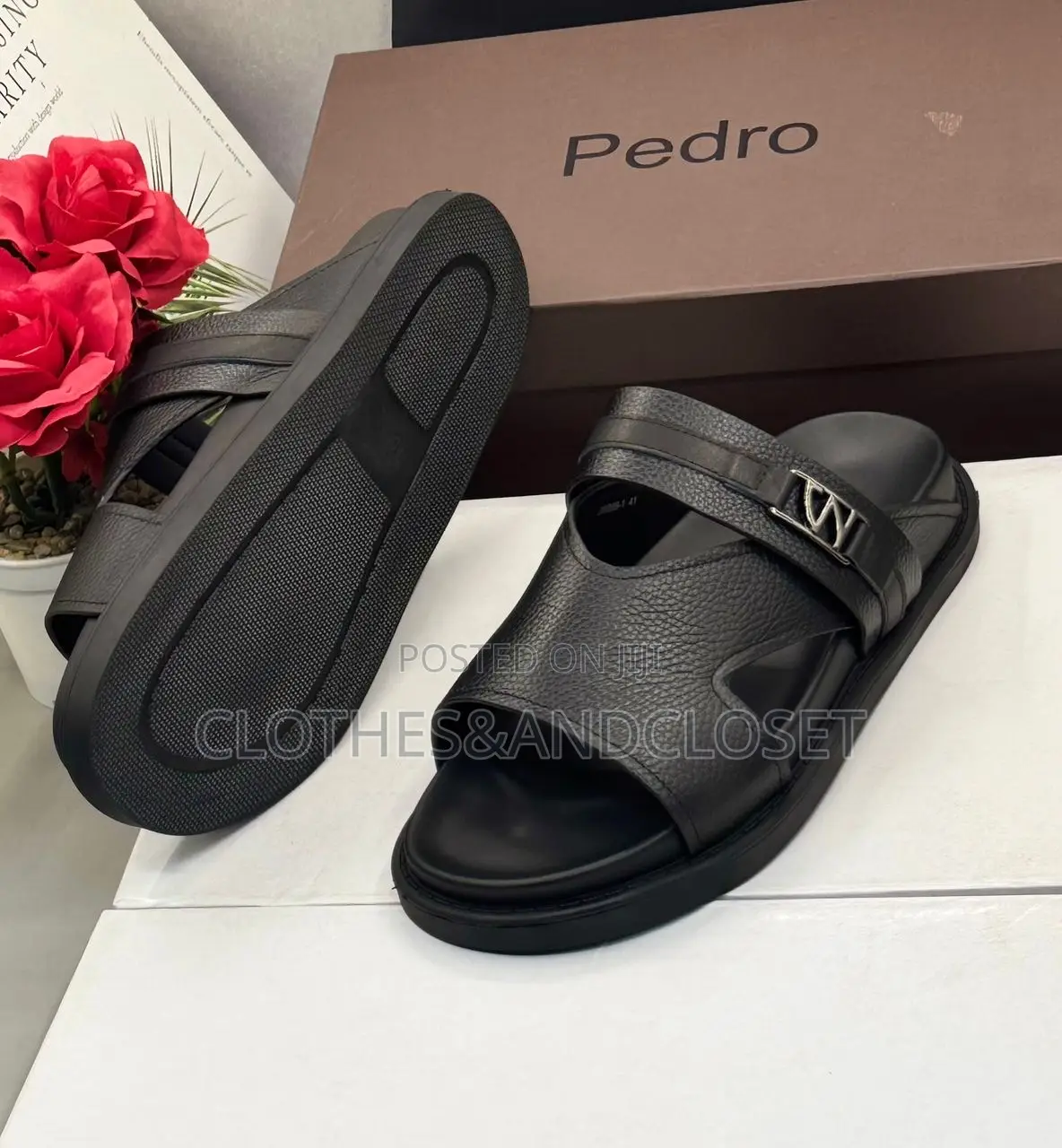 Black Pedro Men's Cross-Strap Sandals