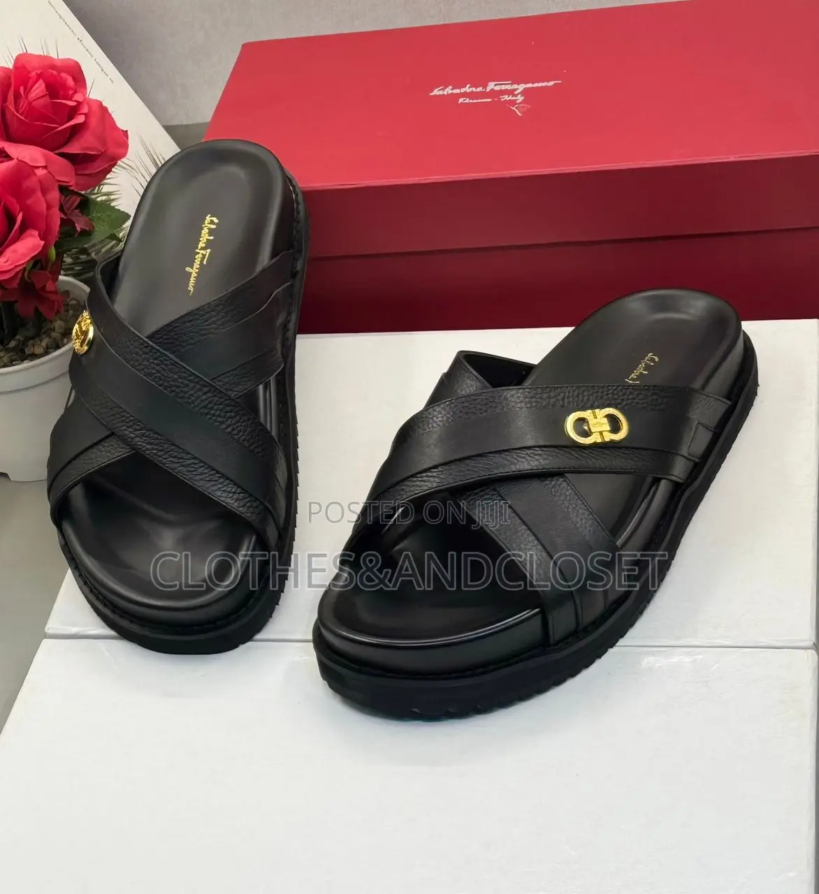 Salvatore Ferragamo Sandals Feature a Black Cross-Strap Design