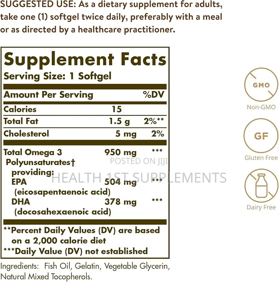 Solgar Omega-3, Epa 504 Dha 378, Triple Strength 950 Mg, 50 Softgels
