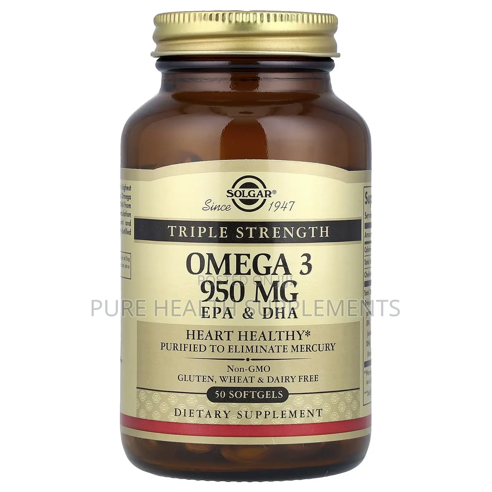 Solgar Omega-3, Epa 504 Dha 378, Triple Strength 950 Mg, 50 Softgels