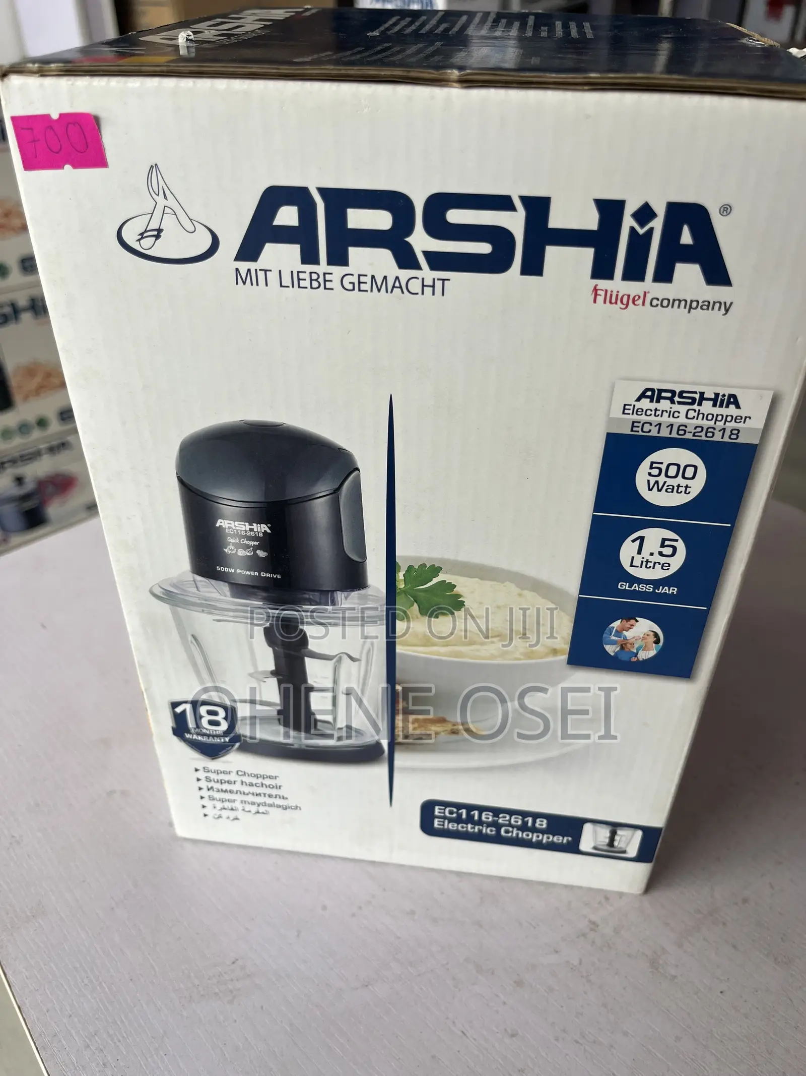 Arshia 500w Electric Food Chopper (1.5l Glass Bowl) Powerful Durable