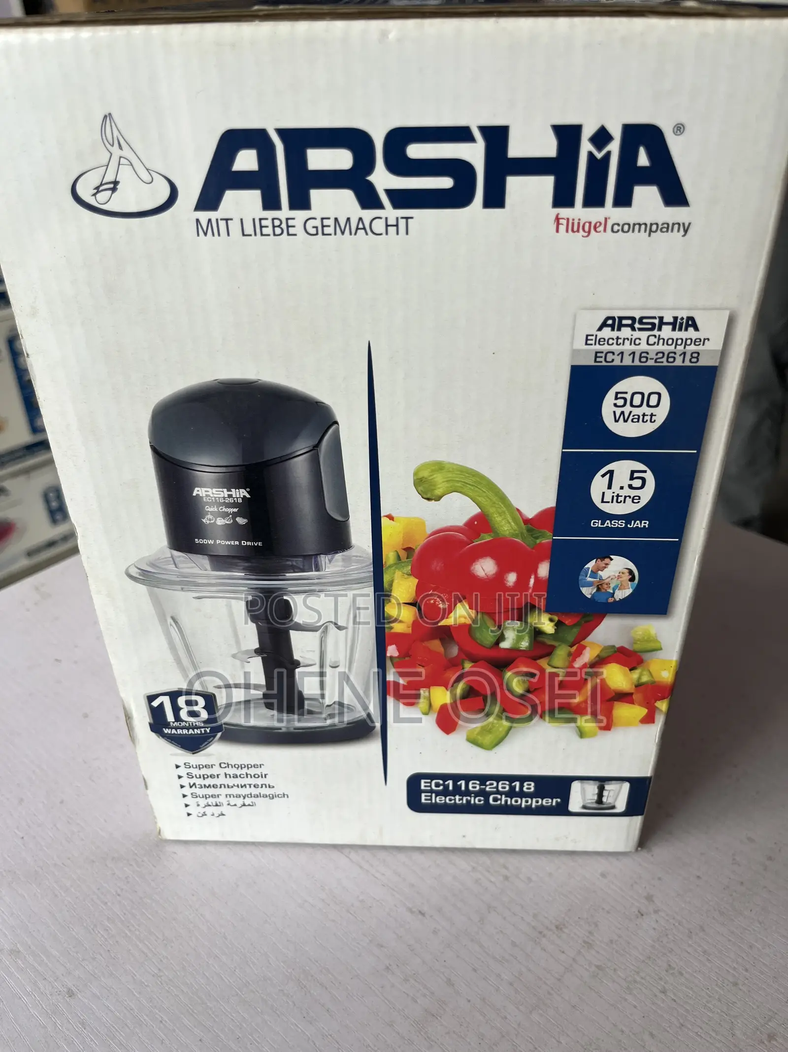 Arshia 500w Electric Food Chopper (1.5l Glass Bowl) Powerful Durable