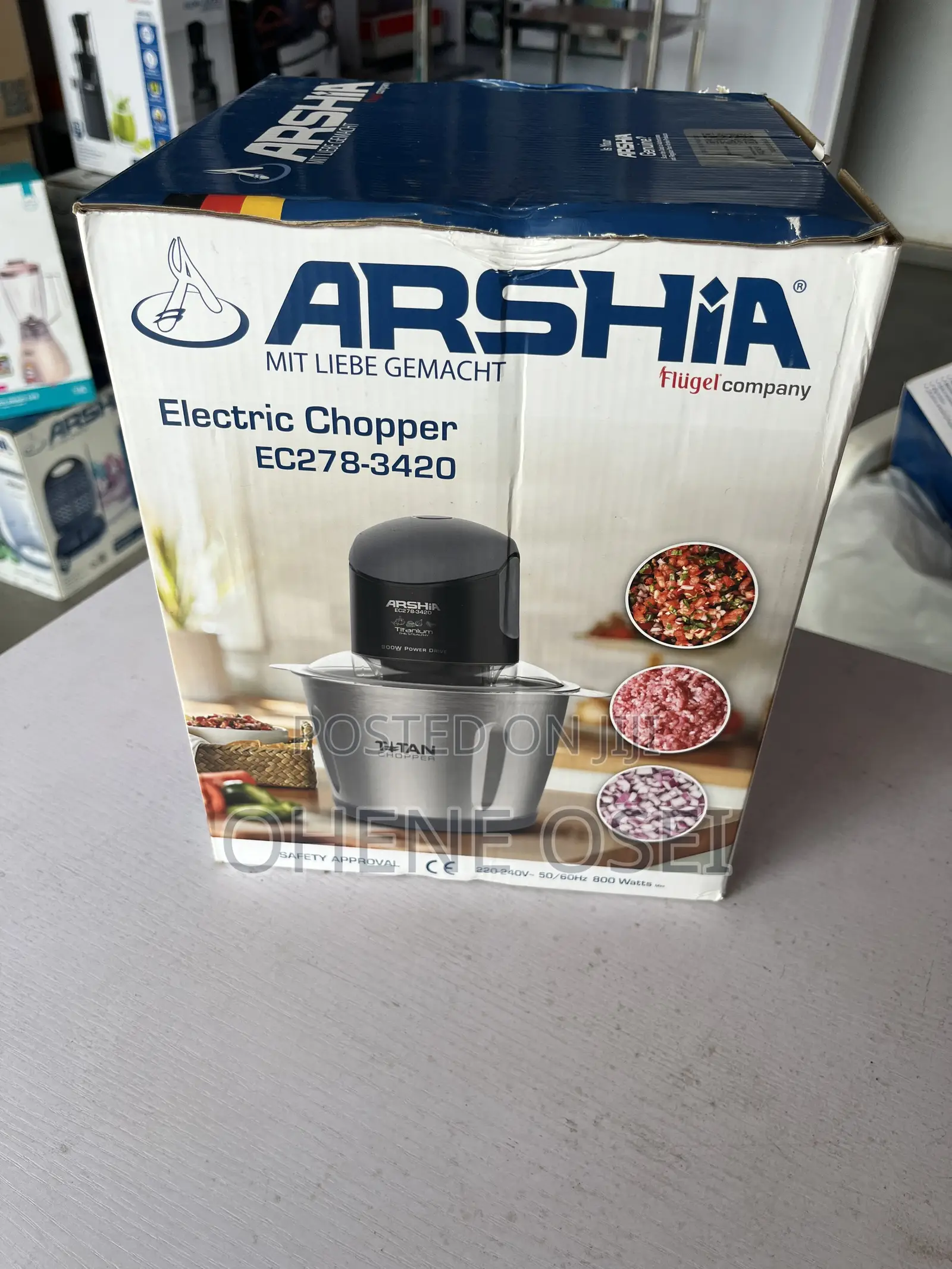 Arshia Electric Chopper 3l - Stainless Steel + Glass Jar