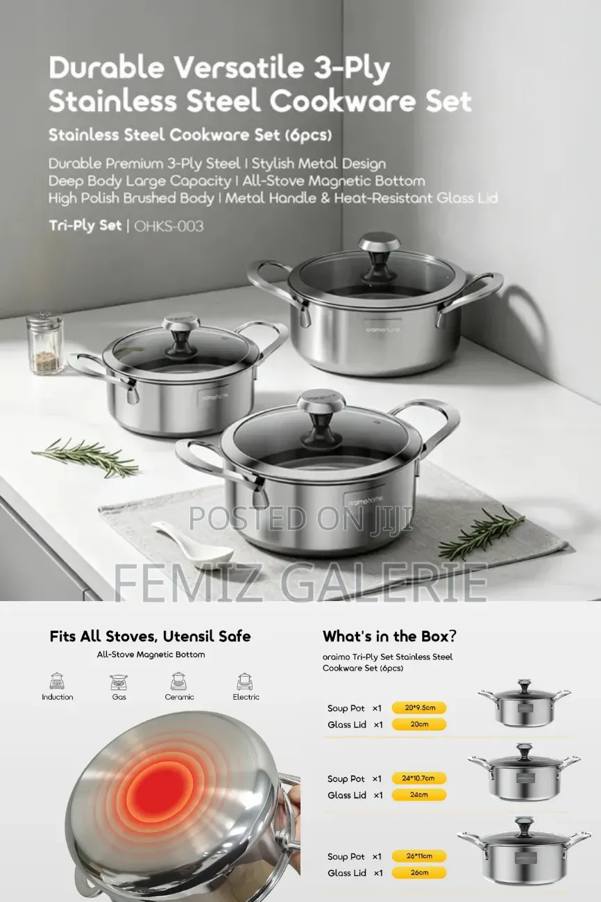 Oraimo Tri-Ply Set Durable Versatile Stainless Steel Cookware Set-6pcs