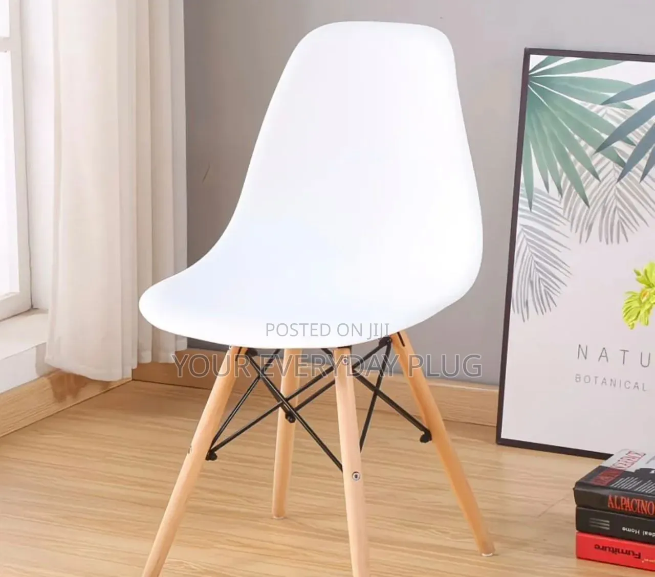 White Eames-Style Dining Chair With Wooden Legs