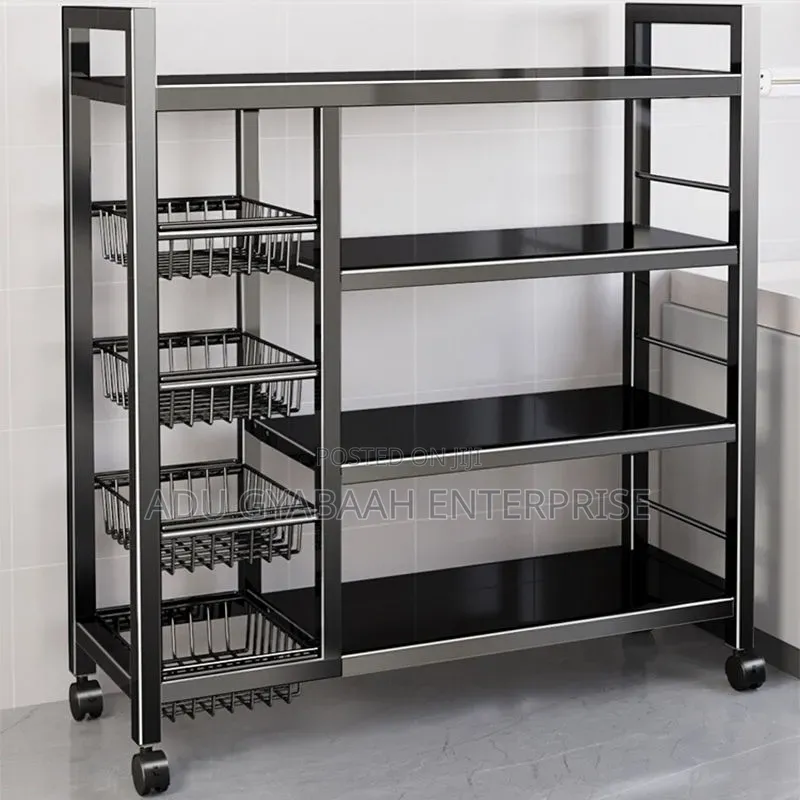 4 Tier Movable Kitchen Storage Rack With Basket