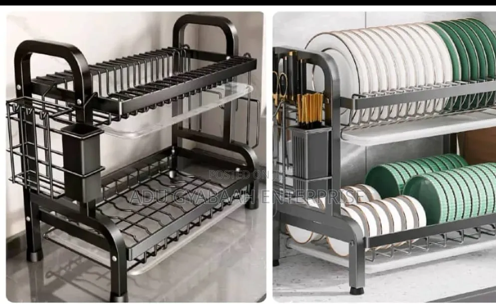 2-Tier Dish Storage Rack With Utensils Holder