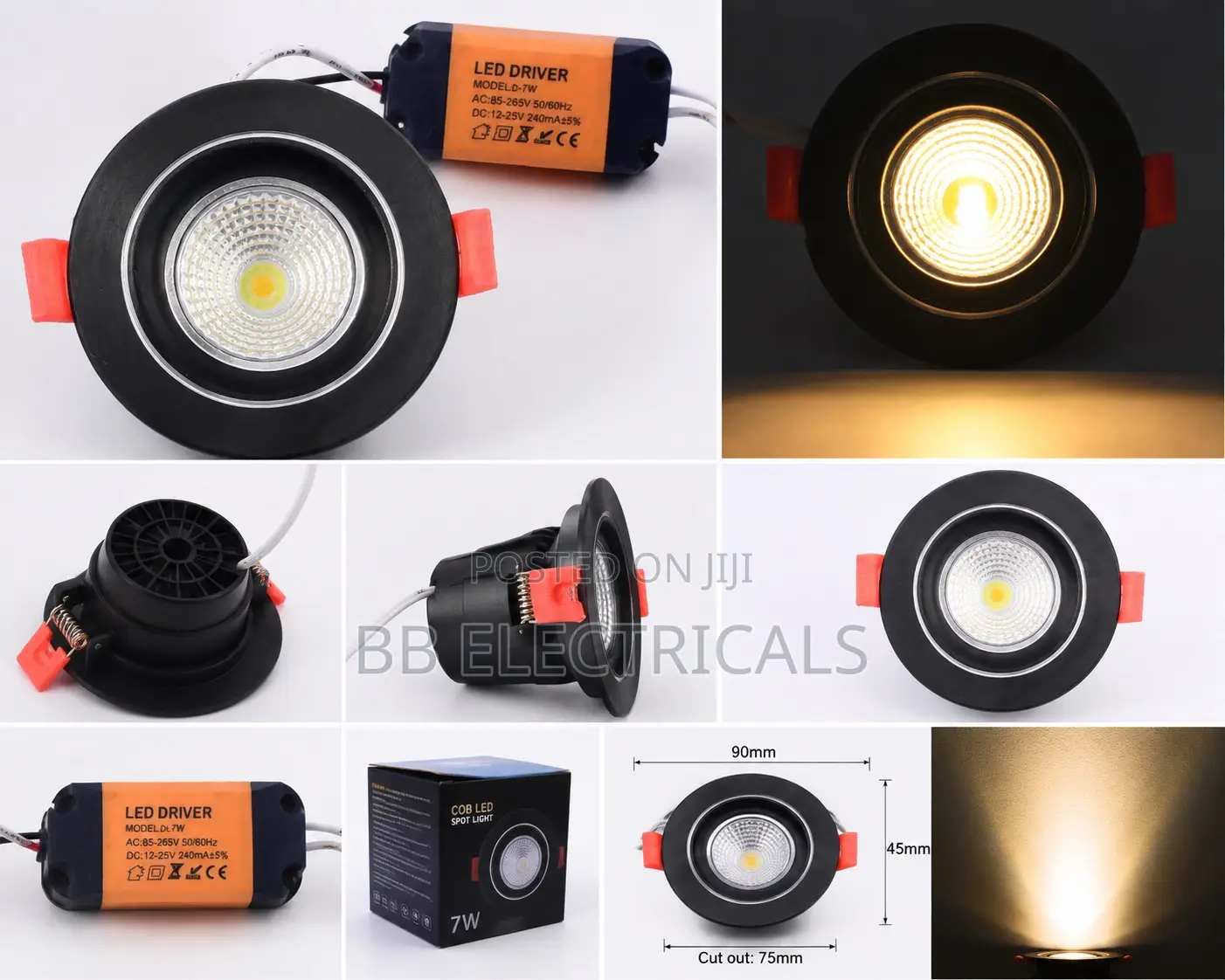 7w Cob Led Recessed Downlight (Black Finish)