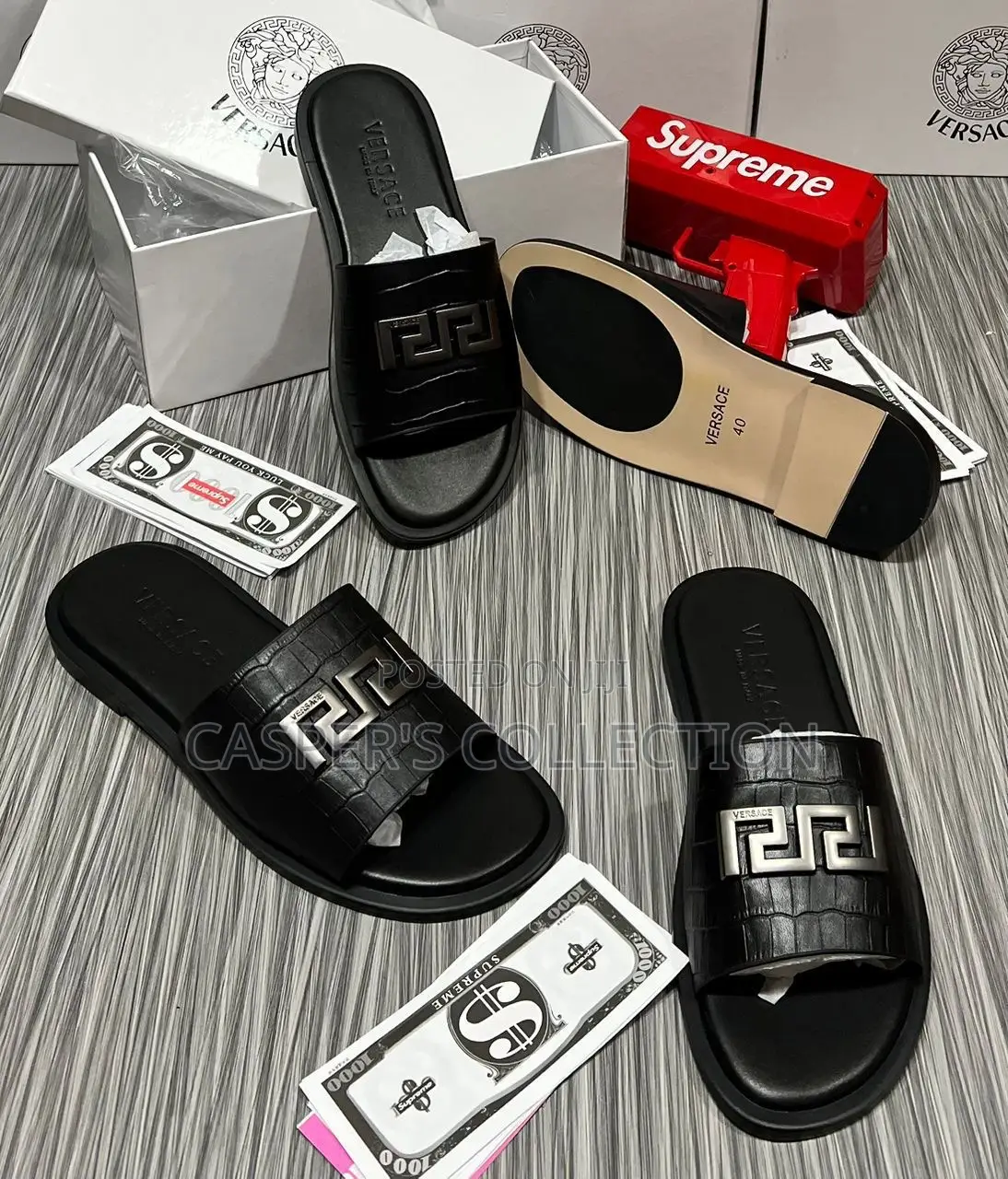 Versace Greca Leather Slides