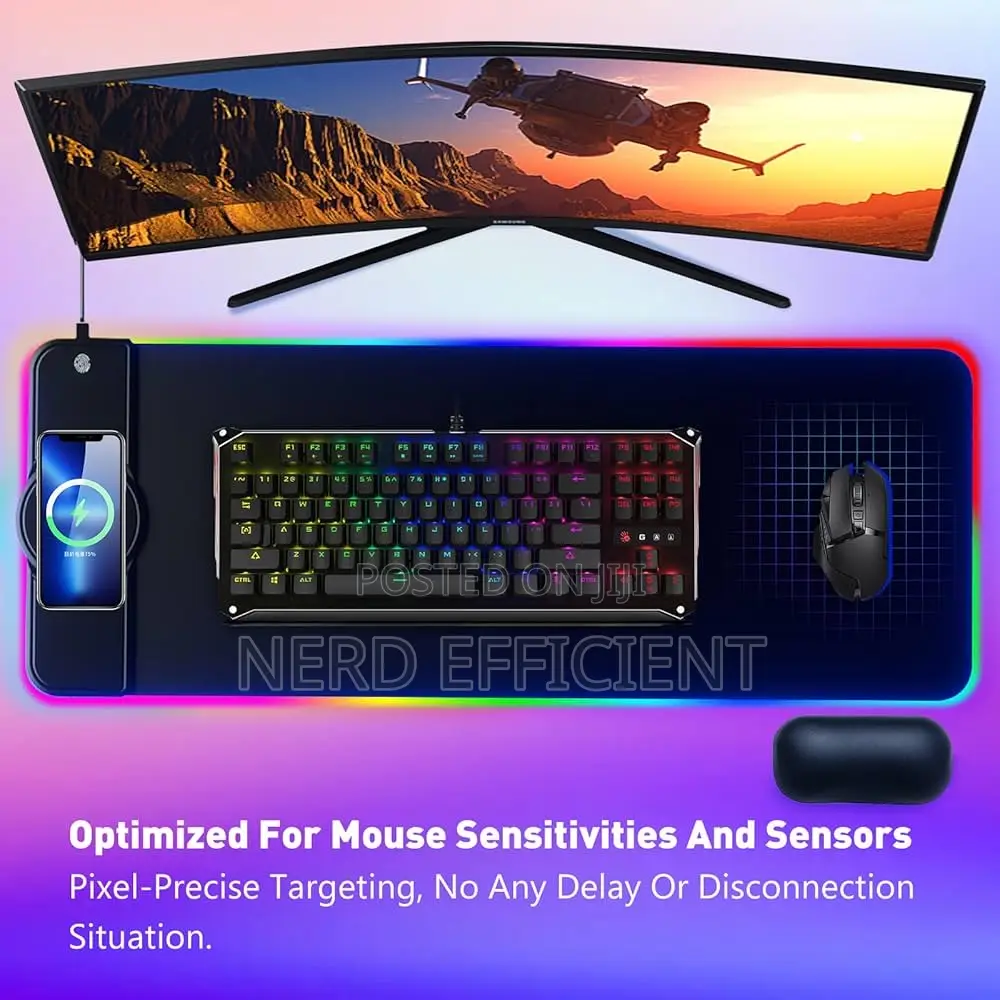 Large Led Mousepad With Wireless Charging Ports And
