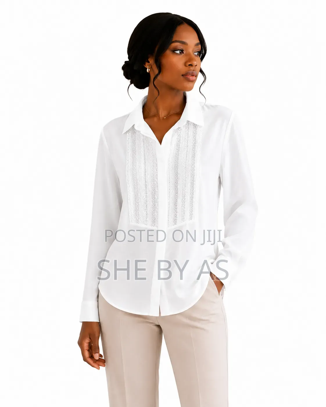 She by as - Classic White Embroidered Blouse