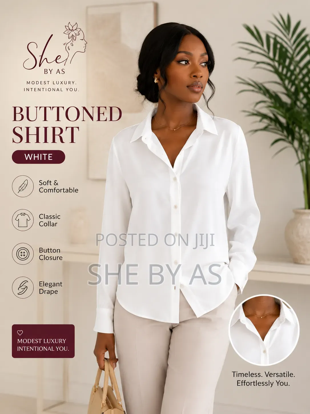 She by as Women’S Embroidered Buttoned Shirt - Formal Office Wear