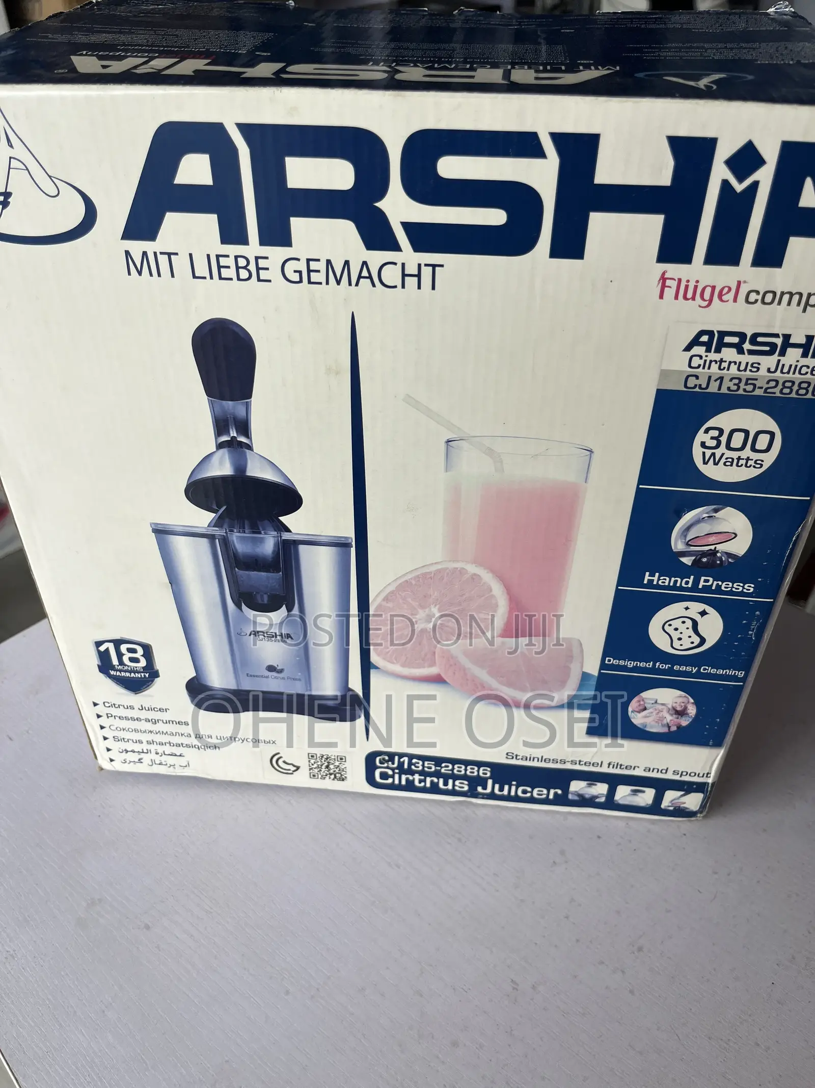 Arshia Electric Citrus Juicer 300w – Stainless Steel Hand Press