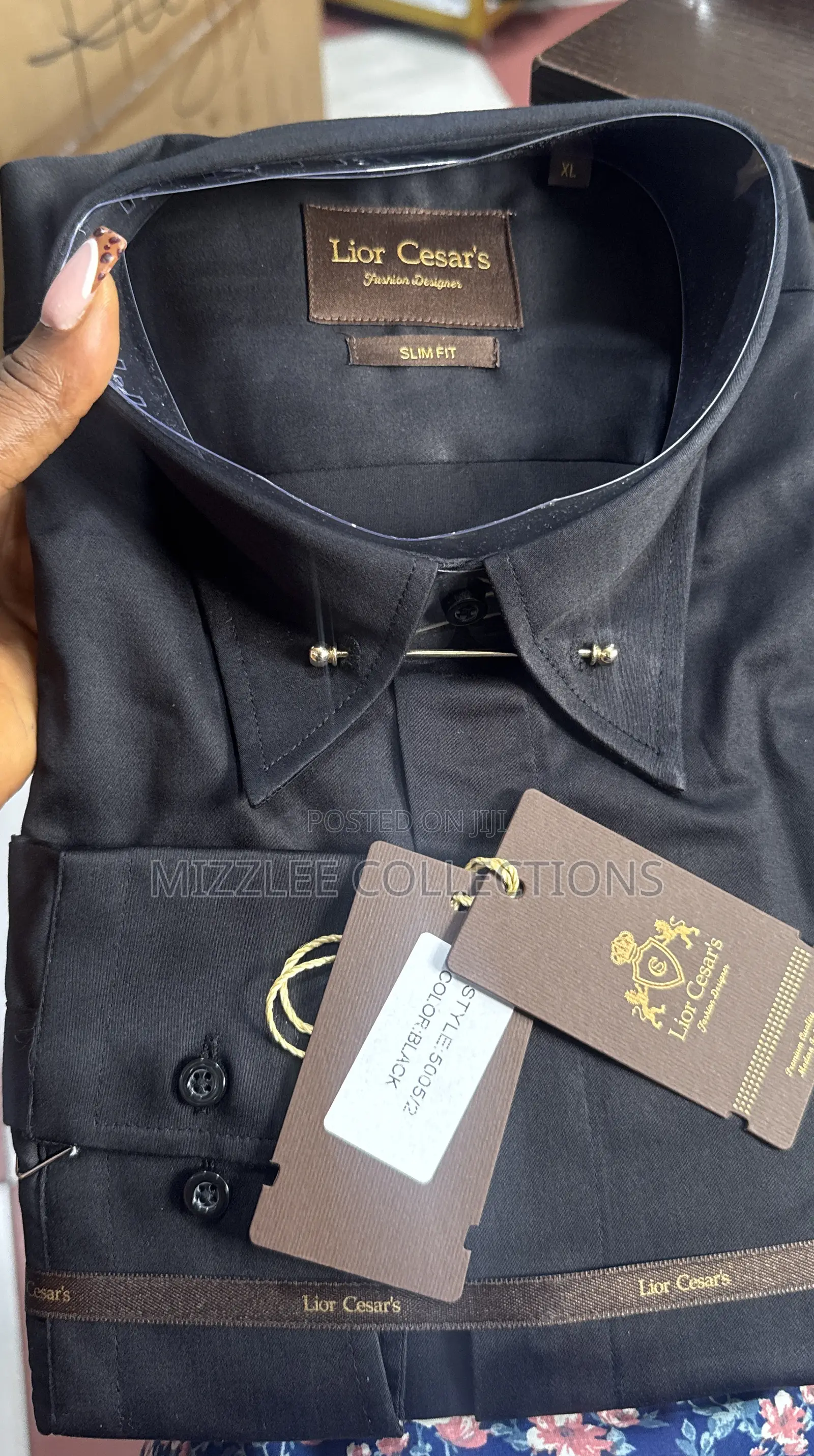 Luxury Black Men Lior Cesar’S Pin Collar Shirt M-3xl
