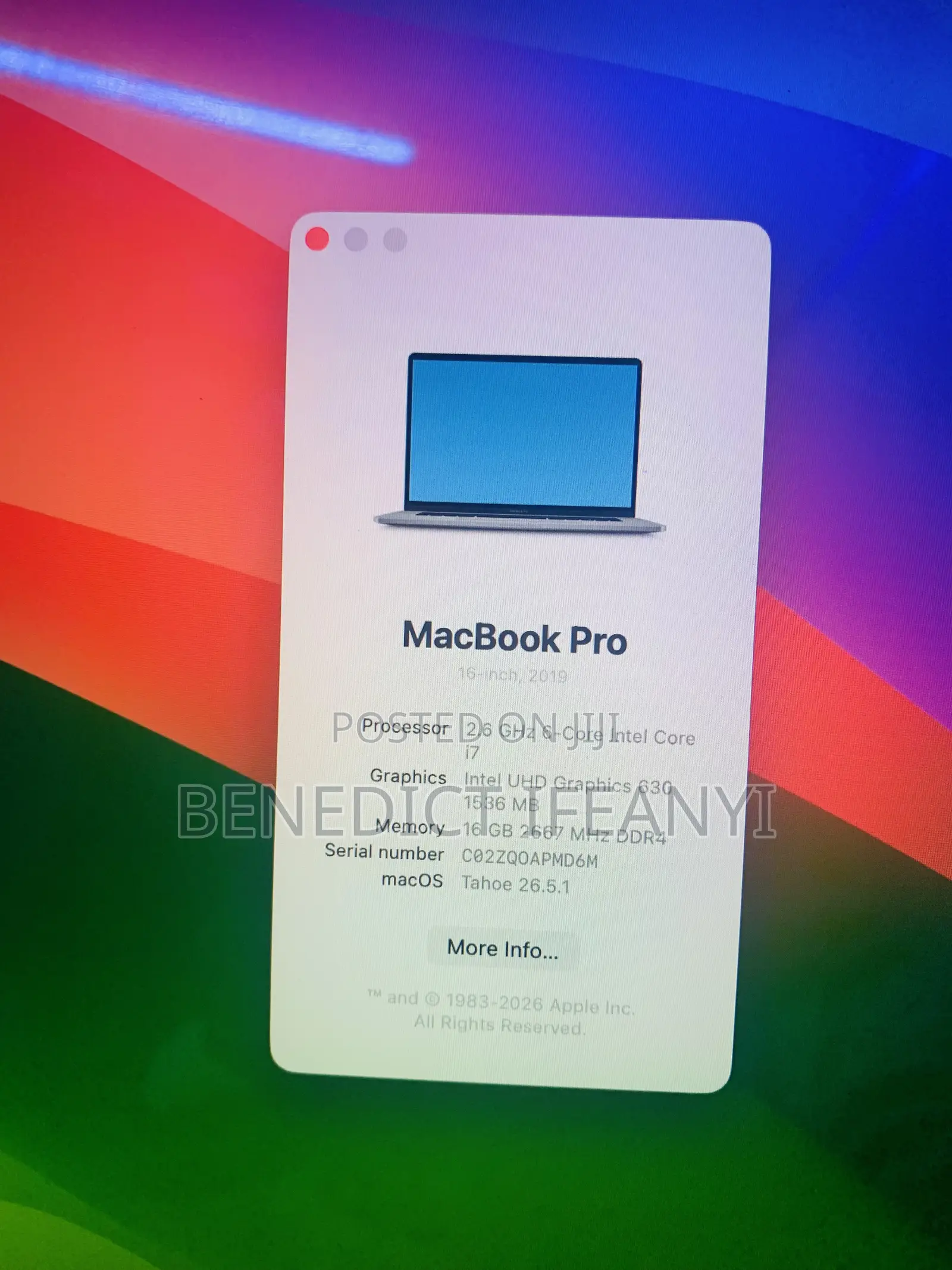 Laptop Apple MacBook Pro 2019 16GB Intel Core i7 SSD 512GB