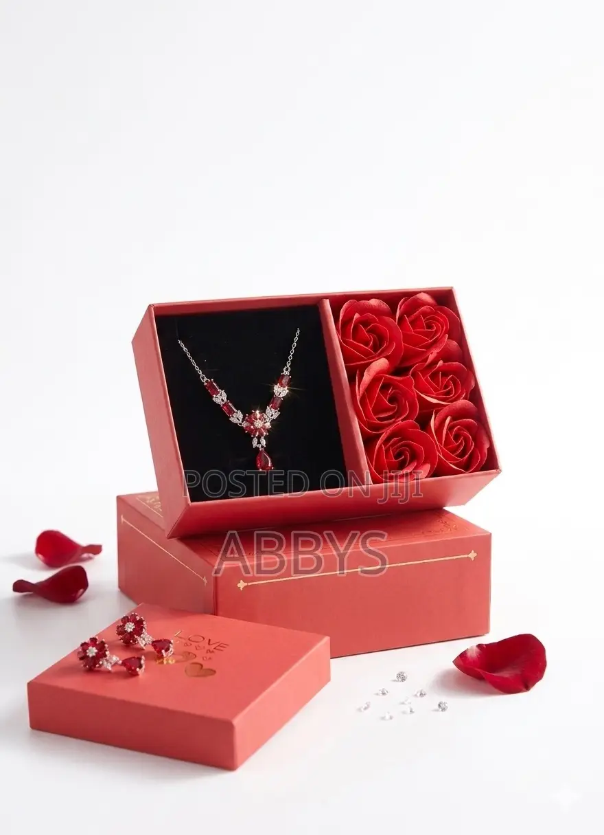 Velvet Floral 3pcs Jewelry Set-Necklace With Earrings