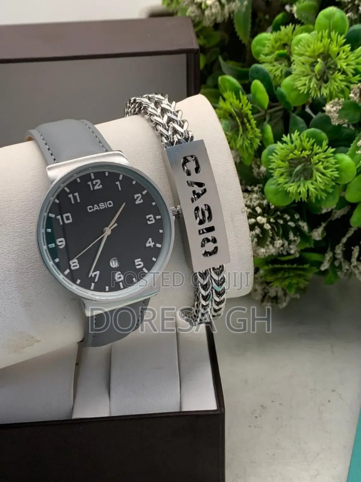 Casio Leather Watch With Stainless Steel Bracelet – Gift Set for Men