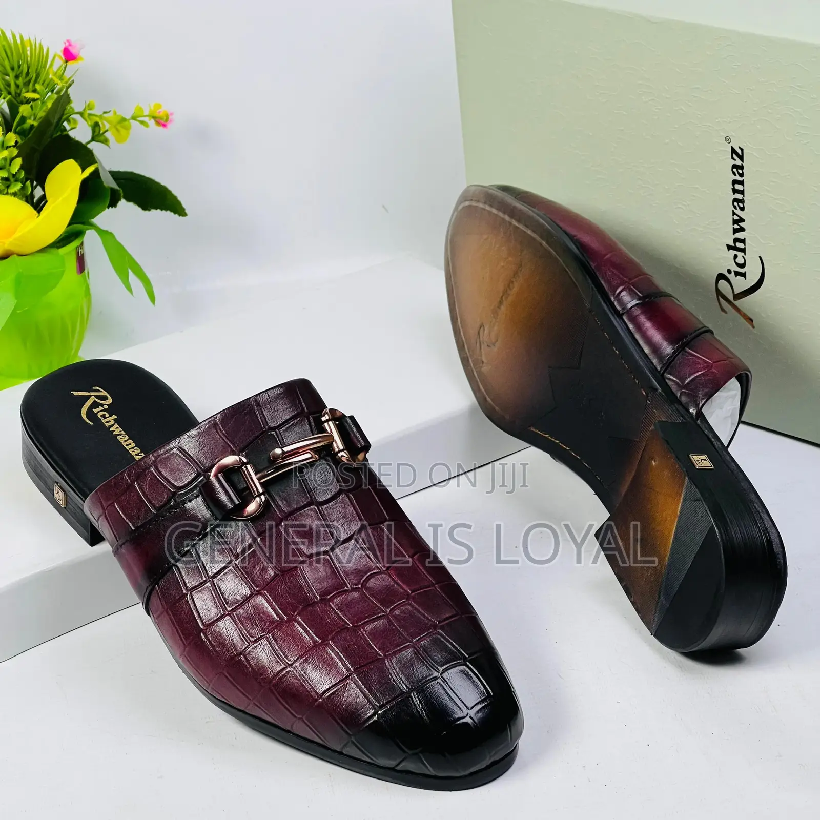 Richwanz Wine Leather Men’S Halfshoes With Solid Sole