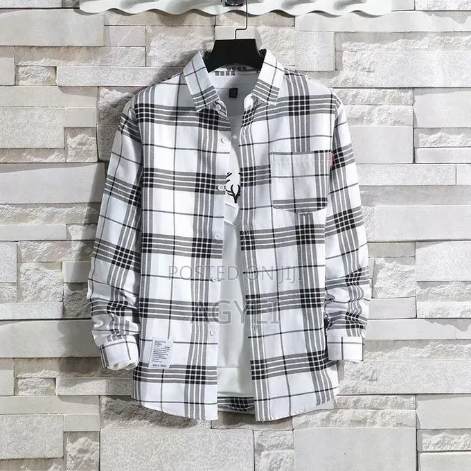 Men’S 2-Piece Long Sleeve Plaid Shirts – White Green