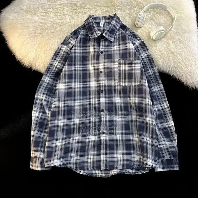 Men’S Blue Checkered Long Sleeve Shirt – Casual Stylish
