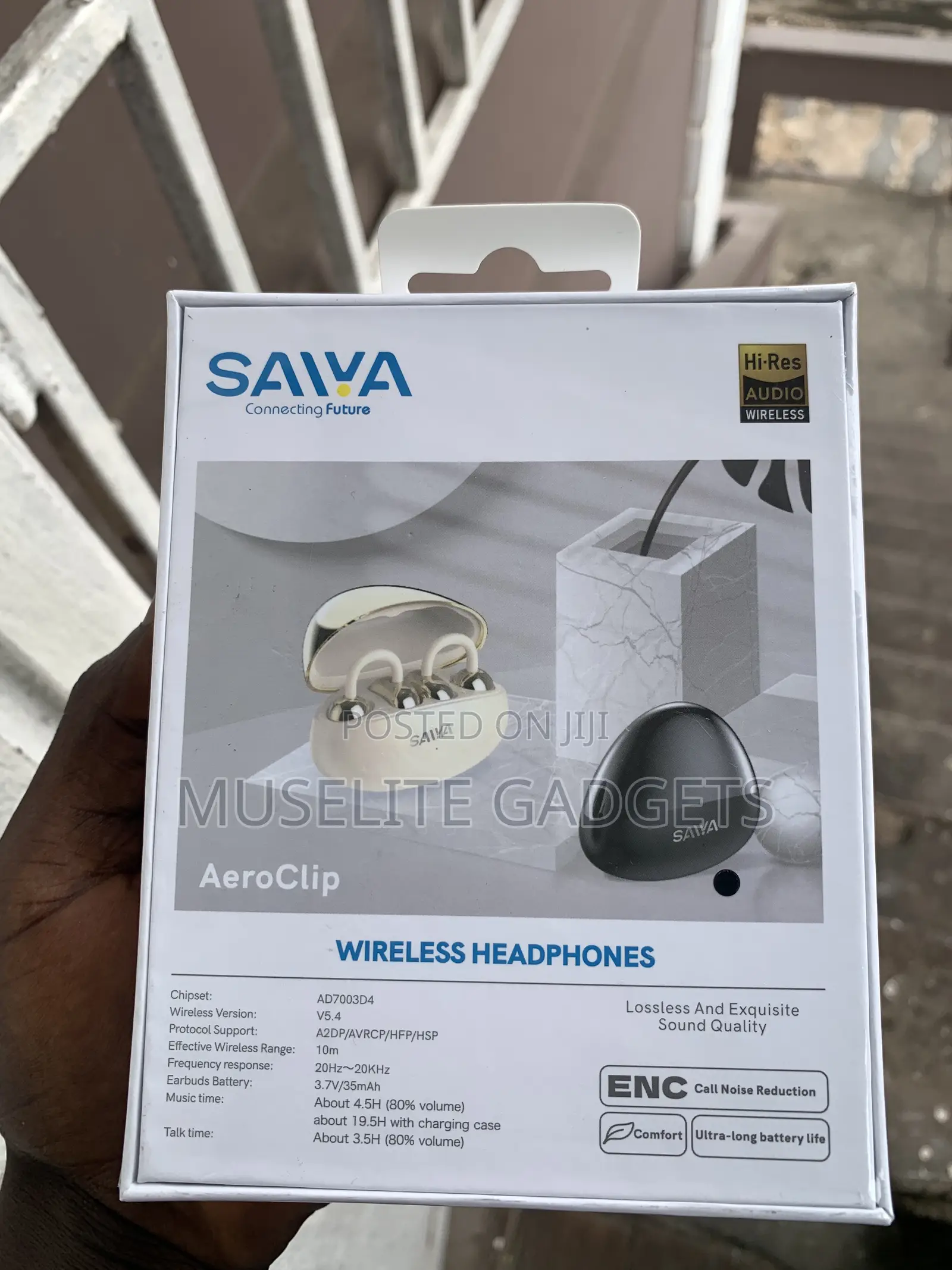 Saiya Aeroclip Open Ear Wireless Earbuds - Comfortable Secure Fit