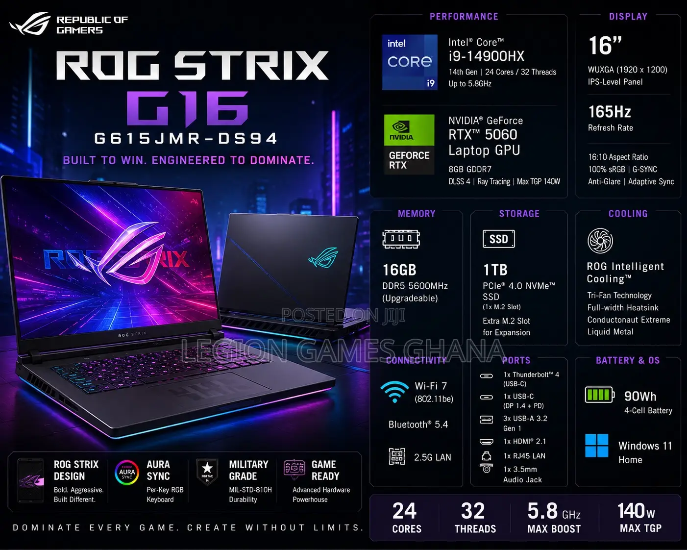 New Laptop Asus ROG Strix G16 G614 16GB Intel Core i9 SSD 1T