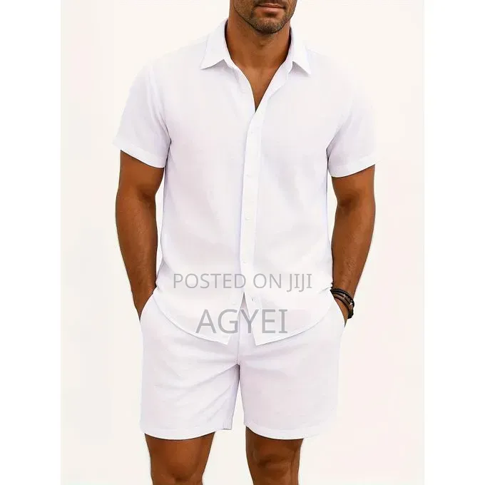 Men’S Cotton Shirt Shorts Set – Casual 2-Piece Outfit