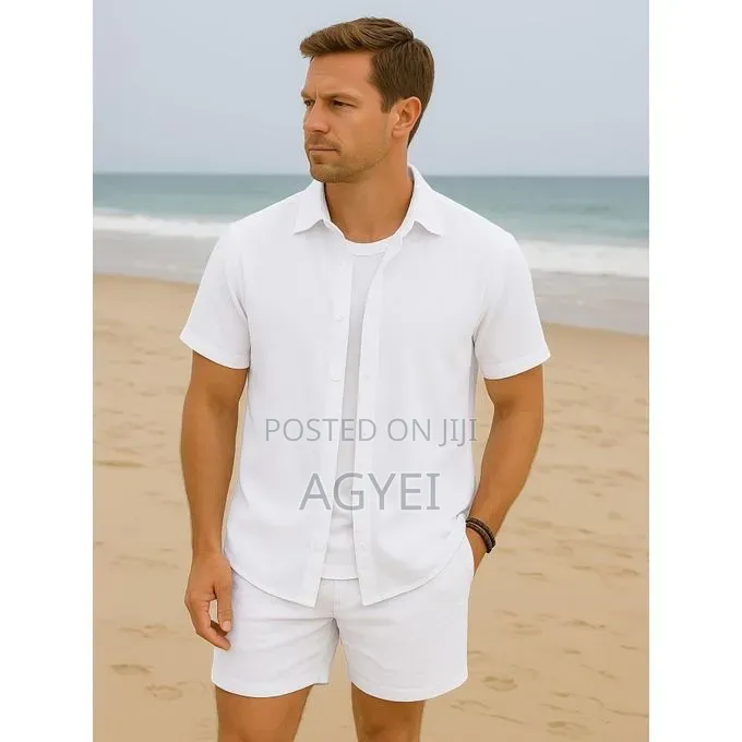Men’S Cotton Shirt Shorts Set – Casual 2-Piece Outfit