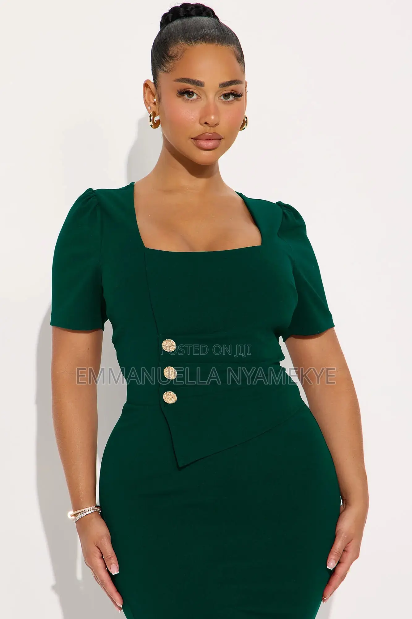 Short-Sleeved Pencil Midi Dress