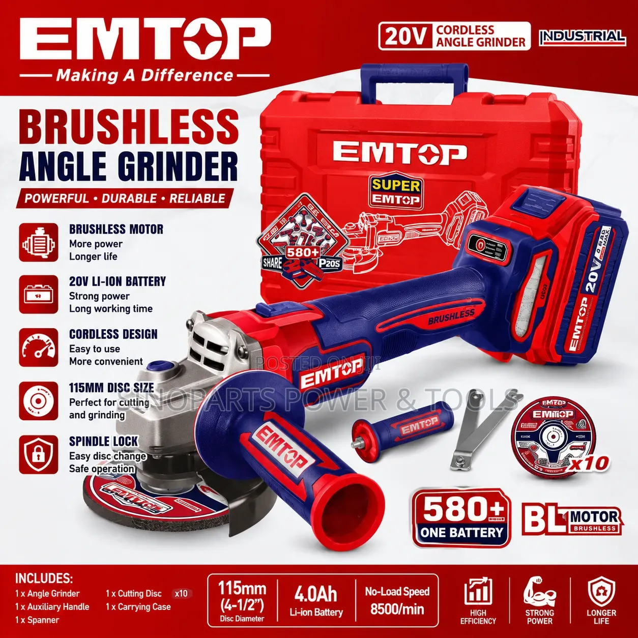 Elag211541 20v Brushless Grinder | 9000 RPM | 115mm Disc