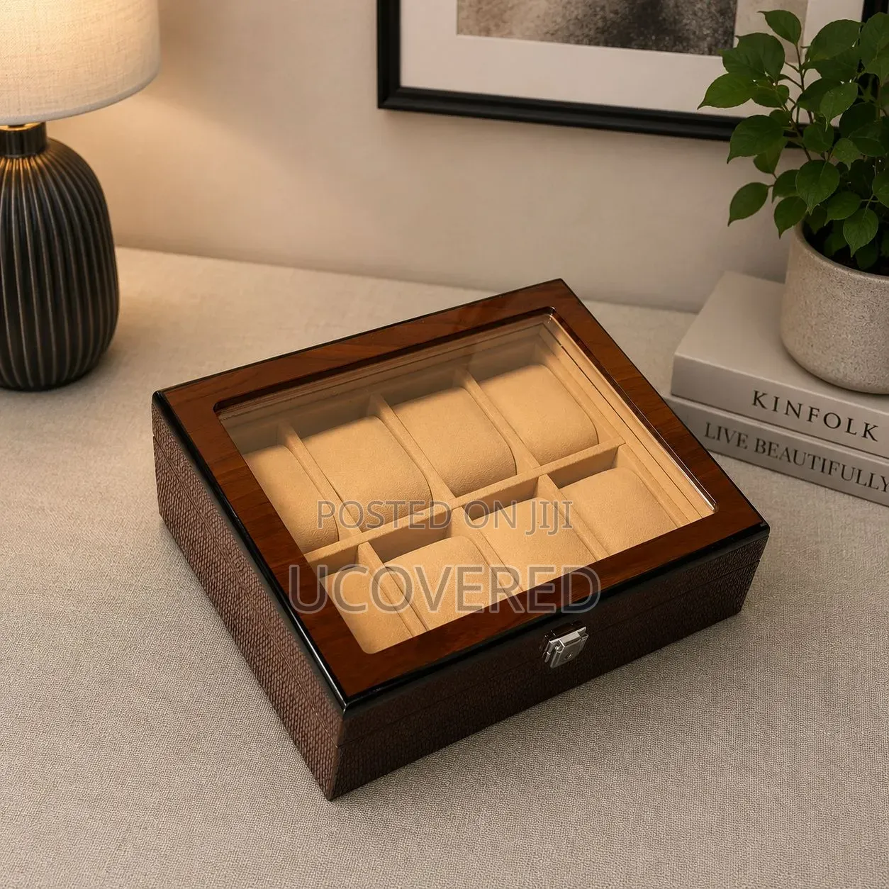 Dark Brown, Wooden Watch Organizer Featuring 8 Slots