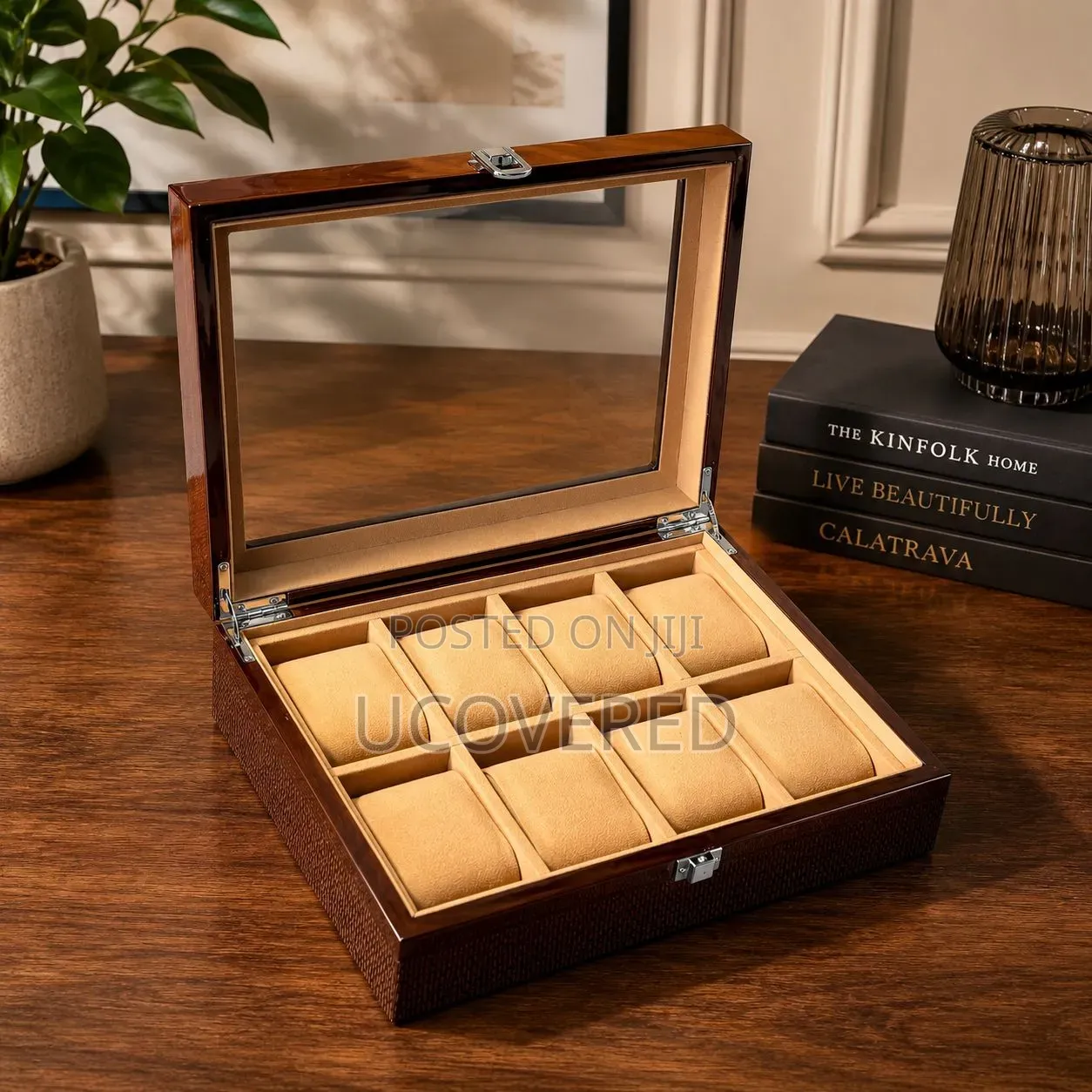Dark Brown, Wooden Watch Organizer Featuring 8 Slots