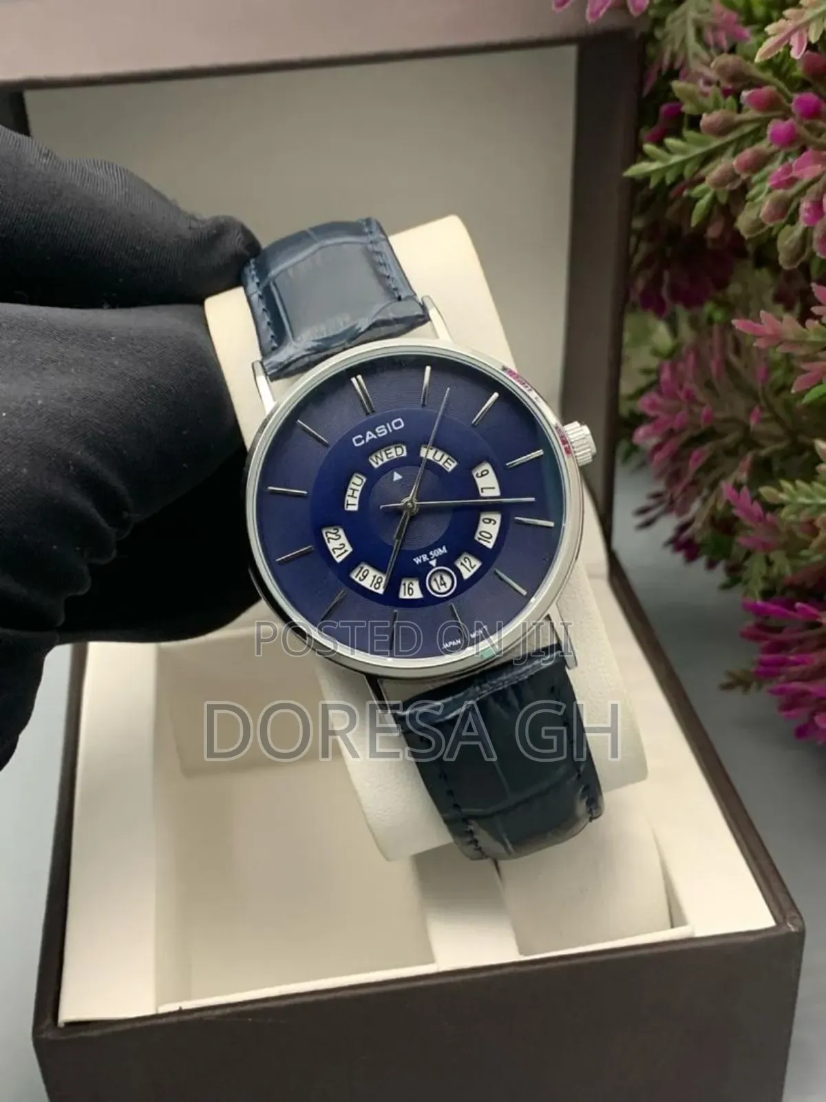 Casio MTP-B135 Leather Watch for Men – Classic Day Date Wristwatch