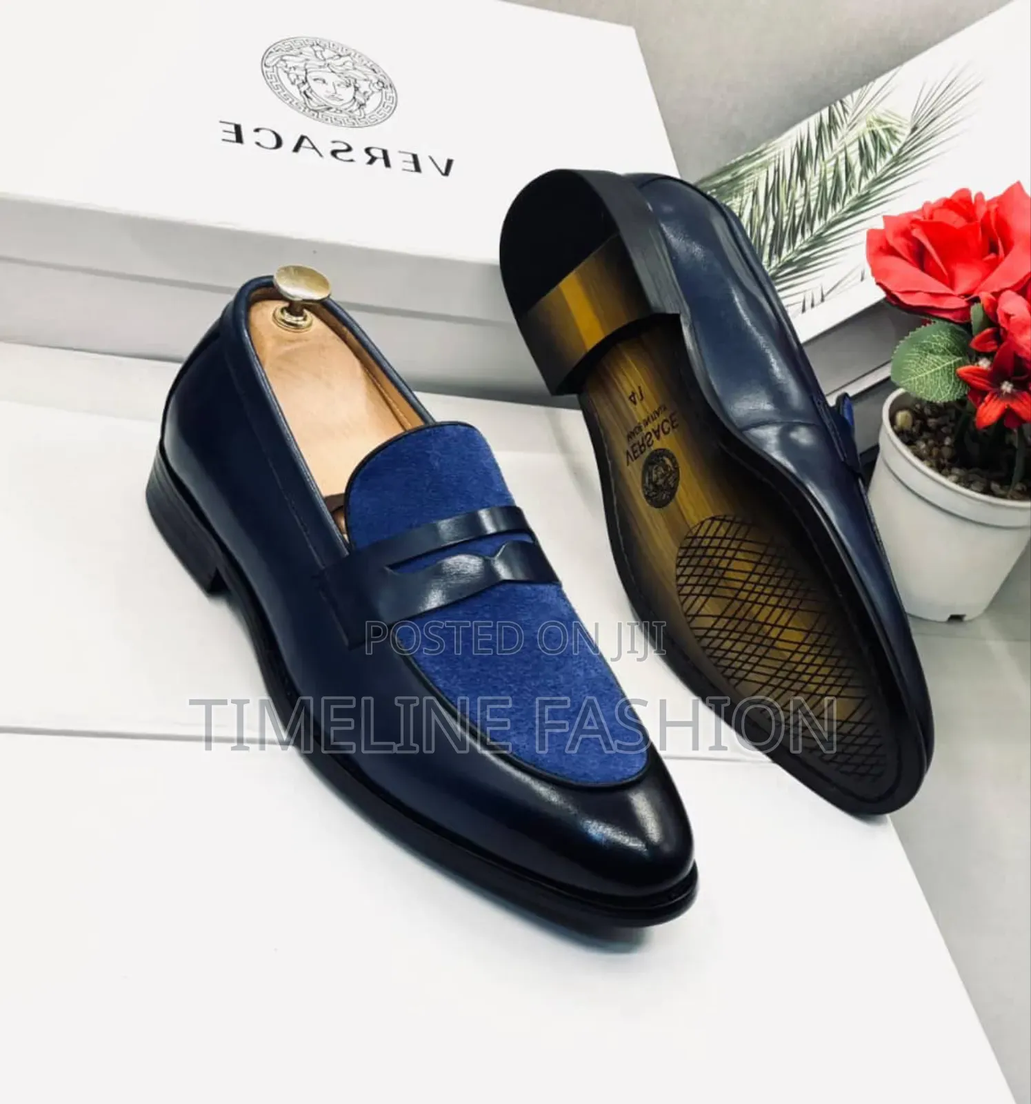 Blue and Black Versace Executive Men's Suede Leather Shoes