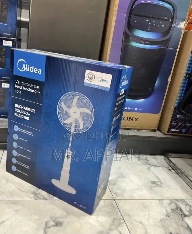 Well Design Midea 18” Rechargeable Standing Fan(White).