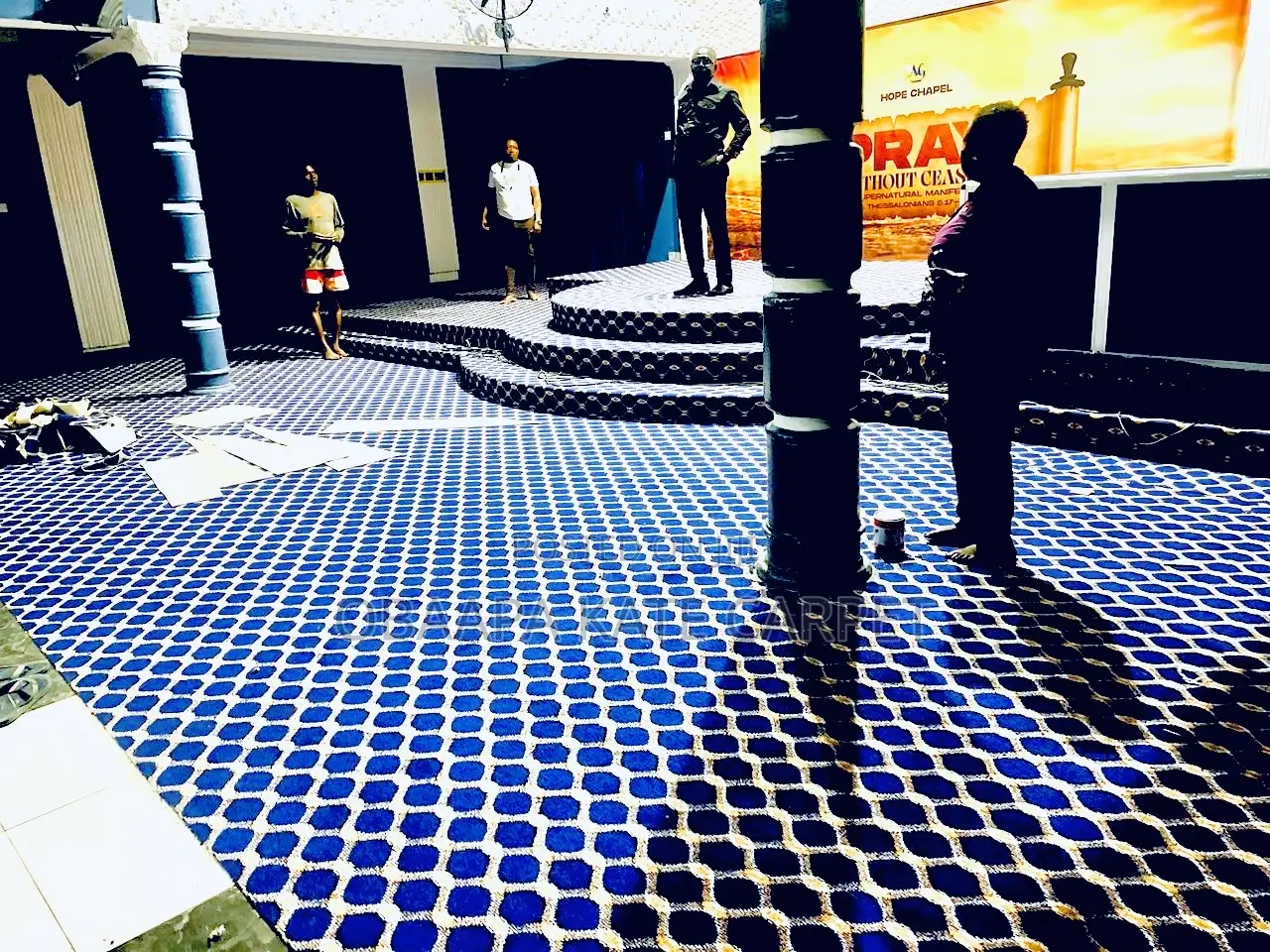 Blue Black Design Carpet for Church , Auditorium and Living Rooms