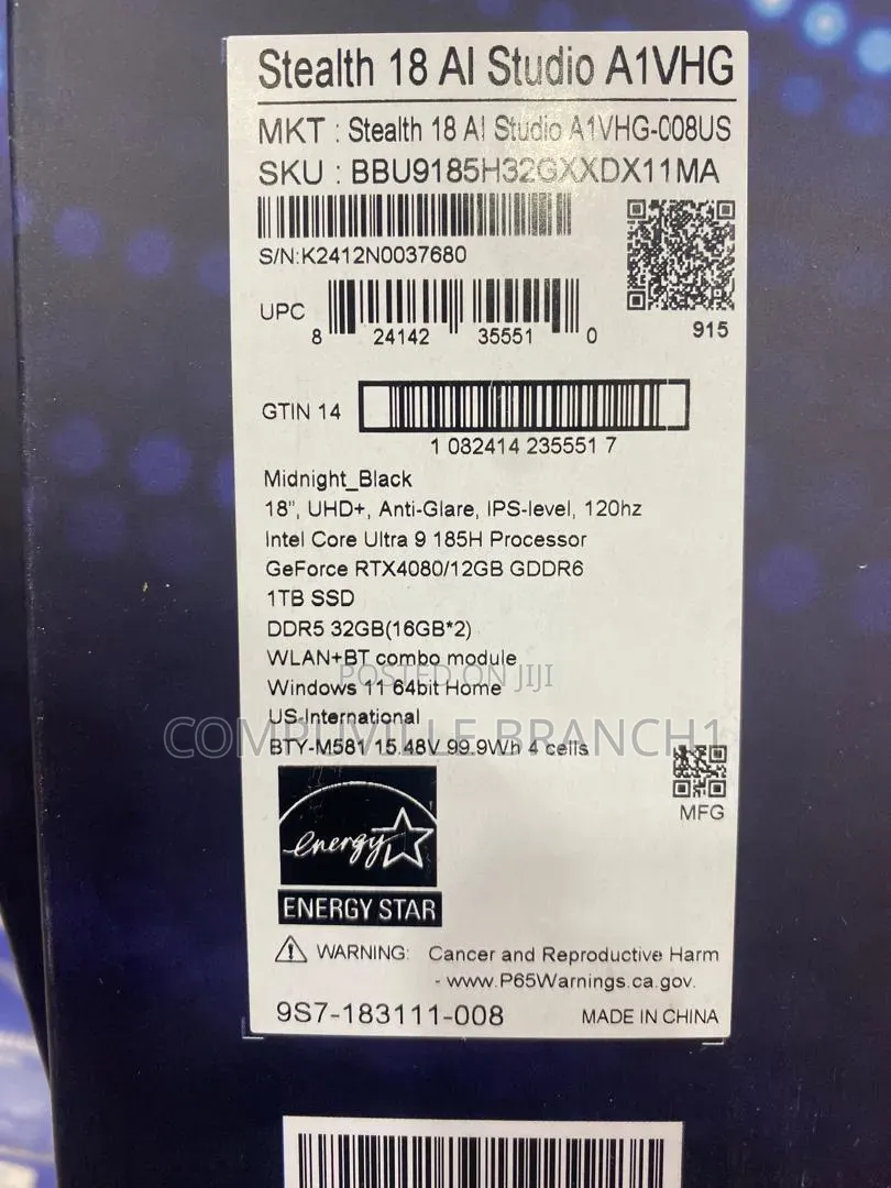 New Laptop MSI 32GB Intel Core Ultra 9 SSD 1T