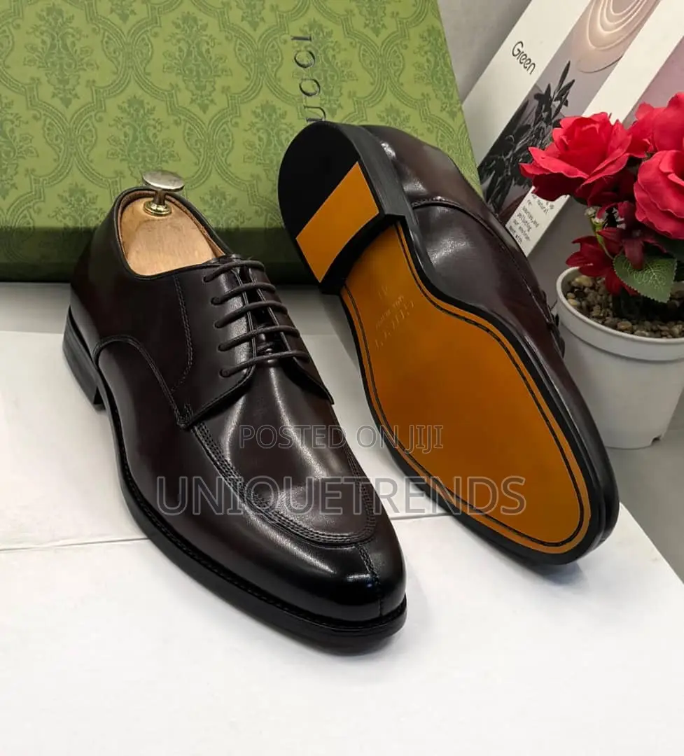 Executive Gucci Derby Leather Shoes (Dark Brown)