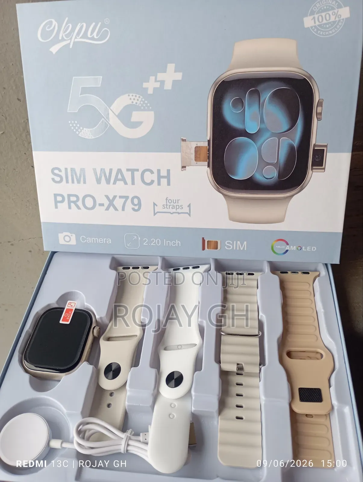 Okpu Pro-X79 Sim Smart Watch With Camera 4 Colorful Straps - Silver