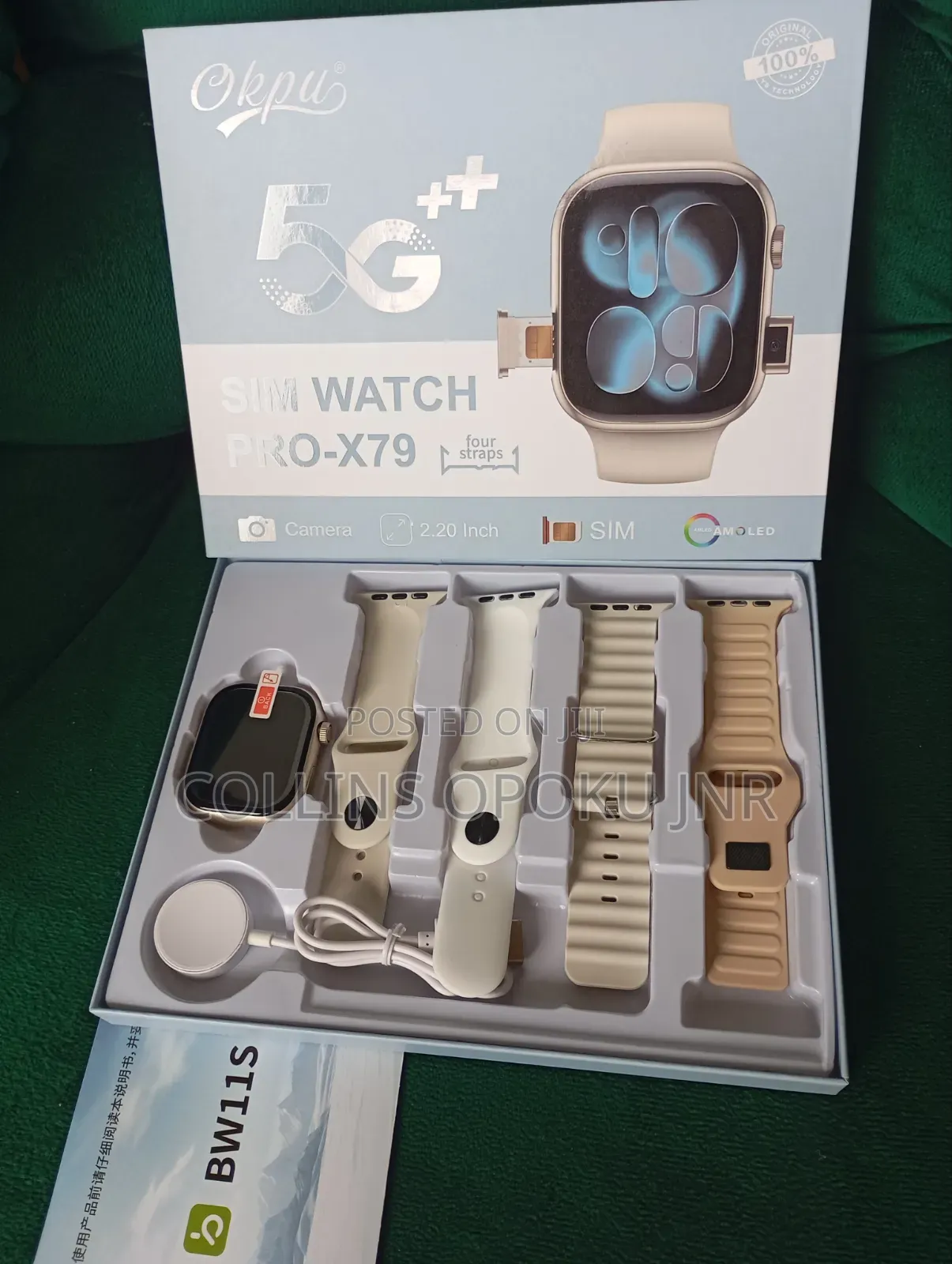 Pro-X79 Smart Watch With Sim Slot and Camera + 4 Straps - Silver