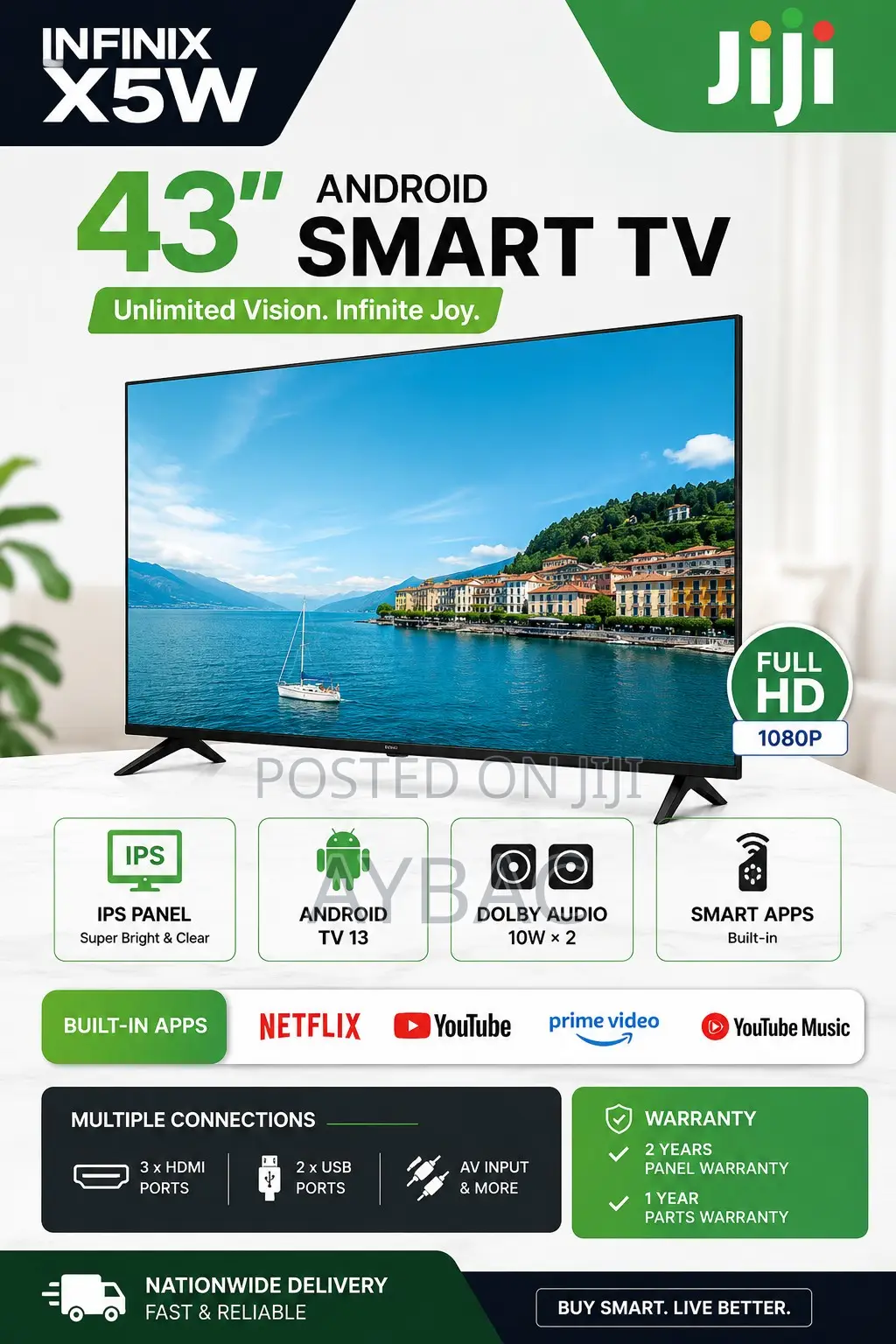 Infinix X5w 43′′ Android Smart Tv – Full Hd, Ips Panel, Dolby Audio