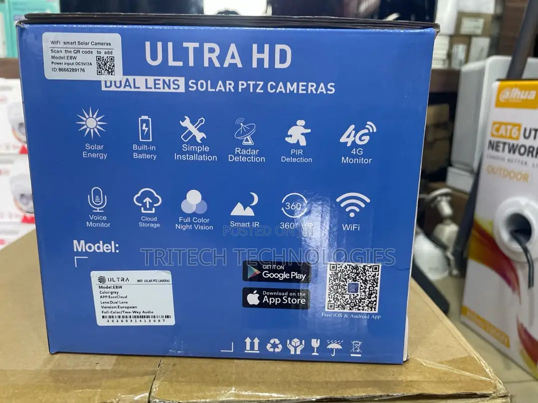 Eseecloud Rechargeable Wifi Solar Camera Dual Lens- Black