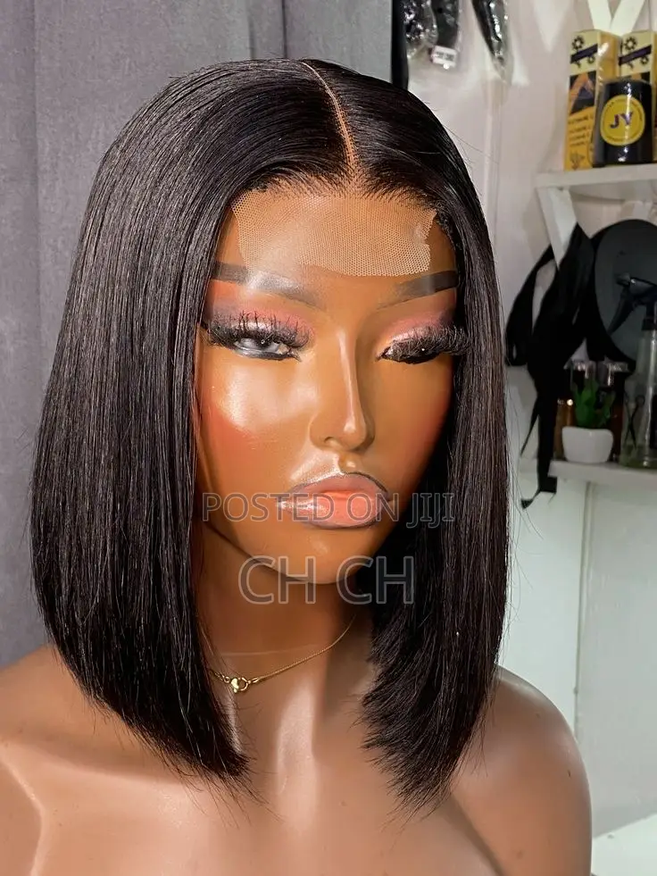 New Black 12 Inches 100% Human Hair Wig With a 4by4 Closure