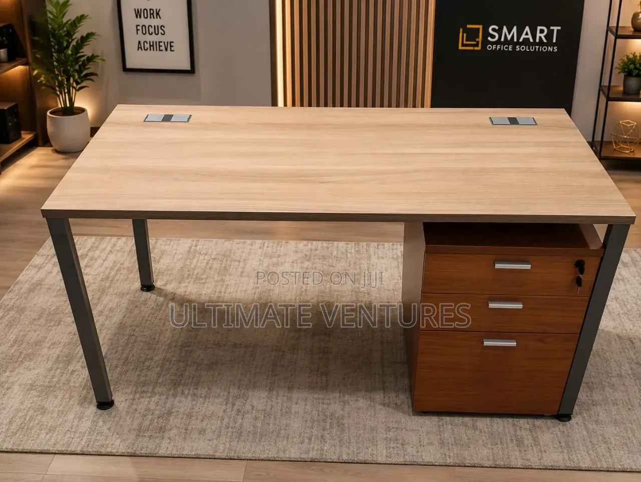 Modern Light Wood Executive Desk With 3-Drawer Pedestal